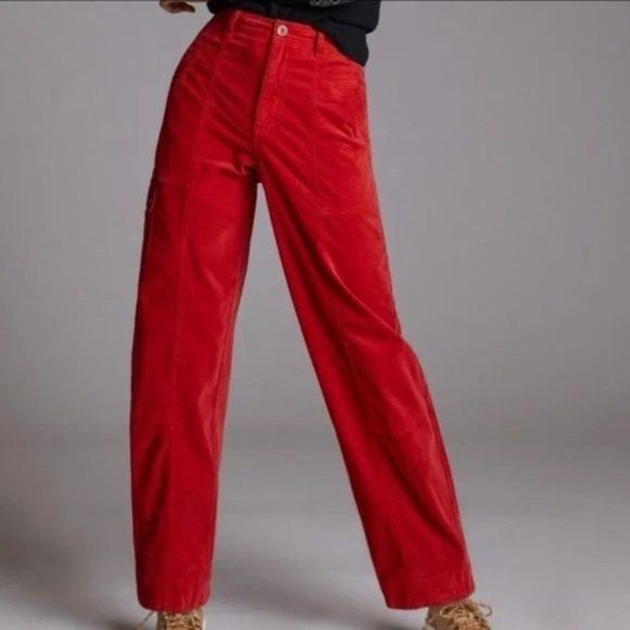 Anthropologie Tapered Corduroy Pants Red Size 8 NWT - Picture 2 of 7